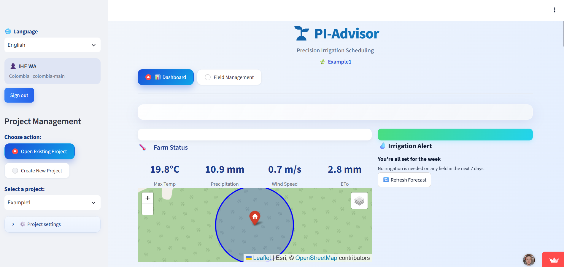 Irrigation assessment tool Colombia